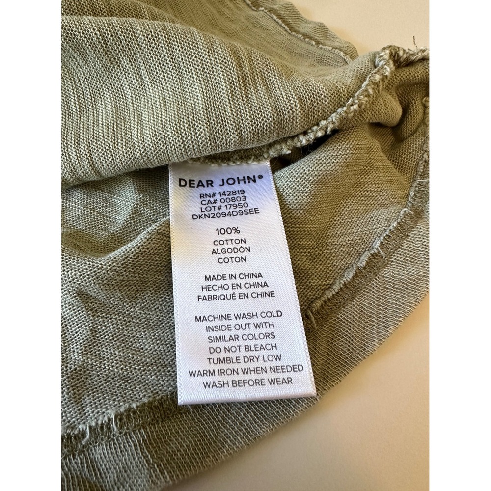 Dear John Anaya Notch Neck Slub Short Sleeve T-Shirt in Olive Green | Size Small - Picture 10 of 10